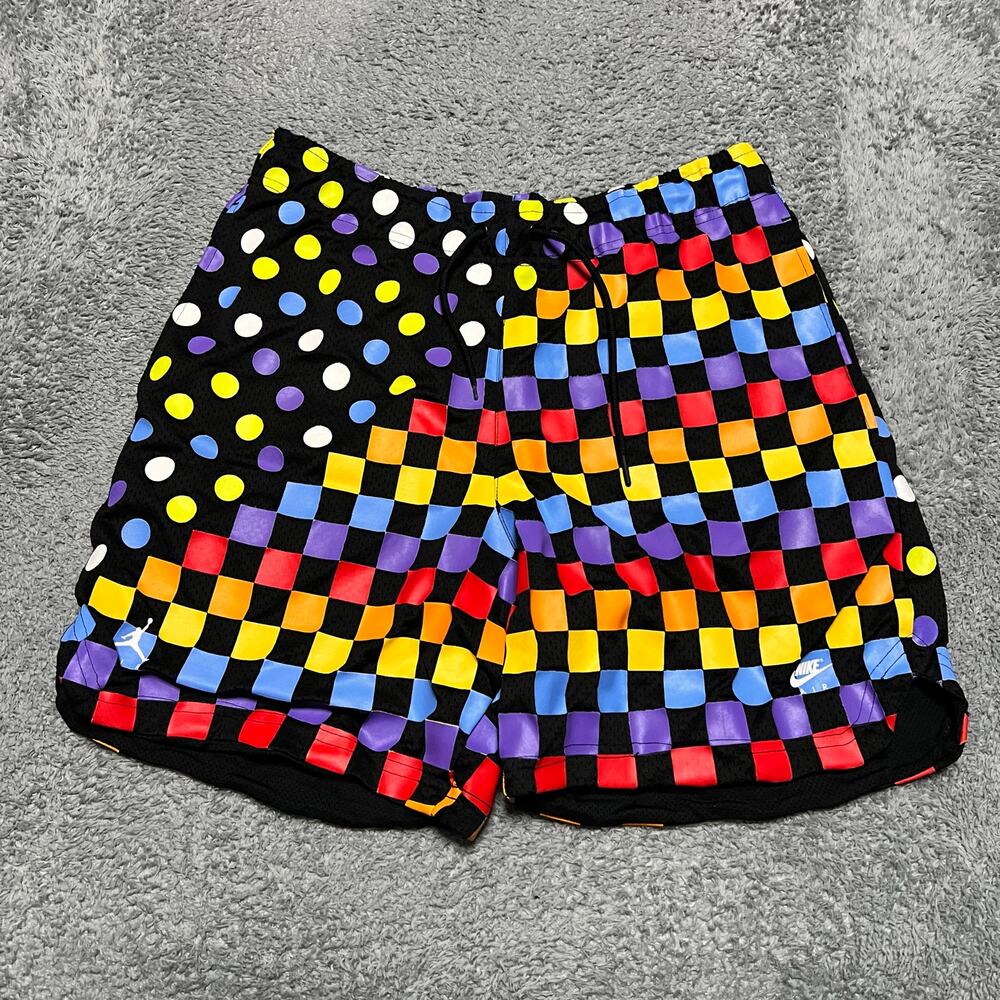 Nike Air Jordan Shorts Mens Medium Retro 3 Rainbow AOP Checkerboard Gym
